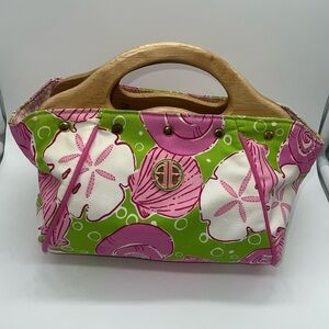 Vintage Lilly Pulitzer Floral Bermuda Clutch with wooden handle